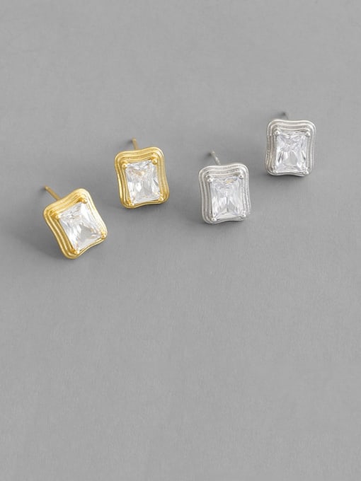 DAKA 925 Sterling Silver With Gold Plated Simplistic Geometric Stud Earrings 0