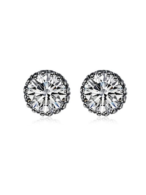 Black Gun Plated 18K Gold Plated Round Shaped Zircon Stud Earrings