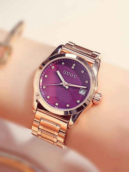 purple GUOU Brand Classical Rose Gold Plated Watch