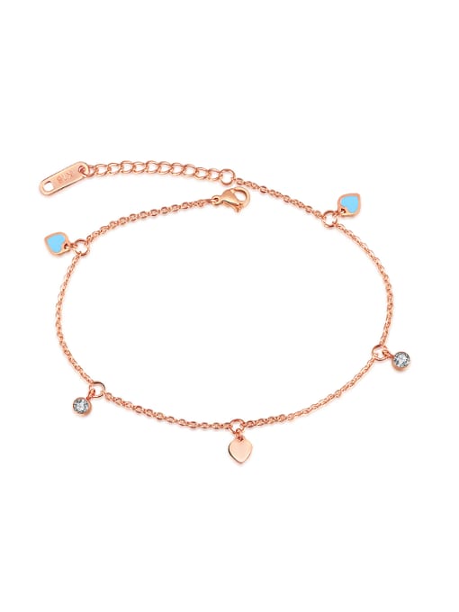 Open Sky Simple Blue Heart Rhinestones Rose Gold Plated Anklet 0