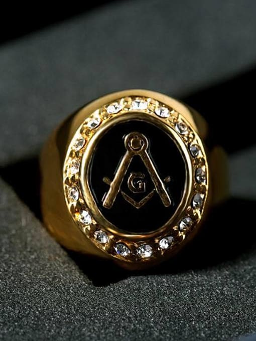 RANSSI Freemason Logo Rhinestones Signet Ring 2