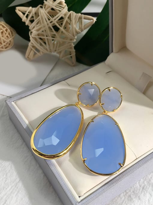 blue Copper With Gold Plated Simplistic Water Drop Drop Earrings