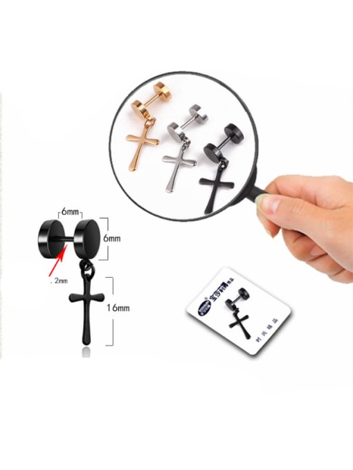 BSL Stainless Steel With Black Gun Plated Fashion Cross Stud Earrings 2