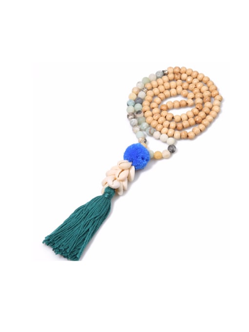 N6028-A (Grit Amazon) Retro Style Wooden Beads Tassel Necklace