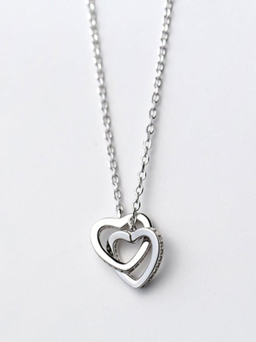 Rosh Exquisite Double Heart Shaped S925 Silver Necklace 0