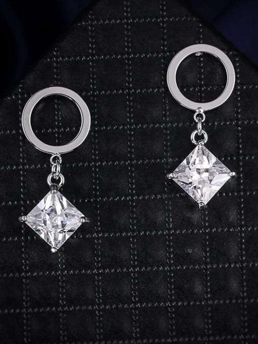platinum Copper With Cubic Zirconia Simplistic Square Drop Earrings