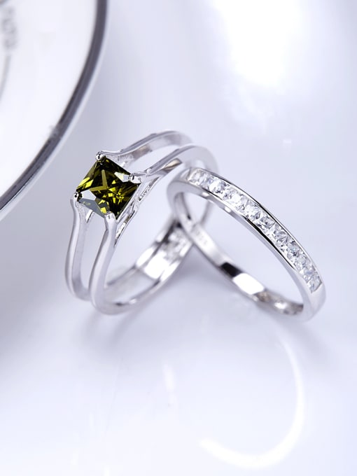 Green Fashion Green Square Shaped 925 Silver Ring