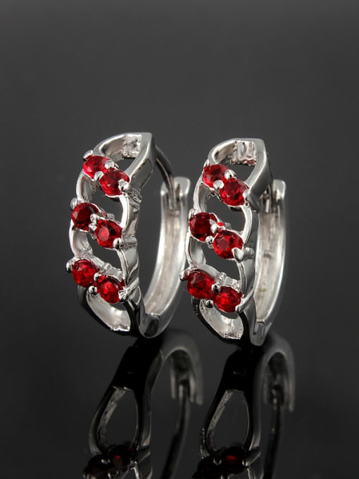 SANTIAGO Elegant Red Geometric Shaped Zircon Clip Earrings 2