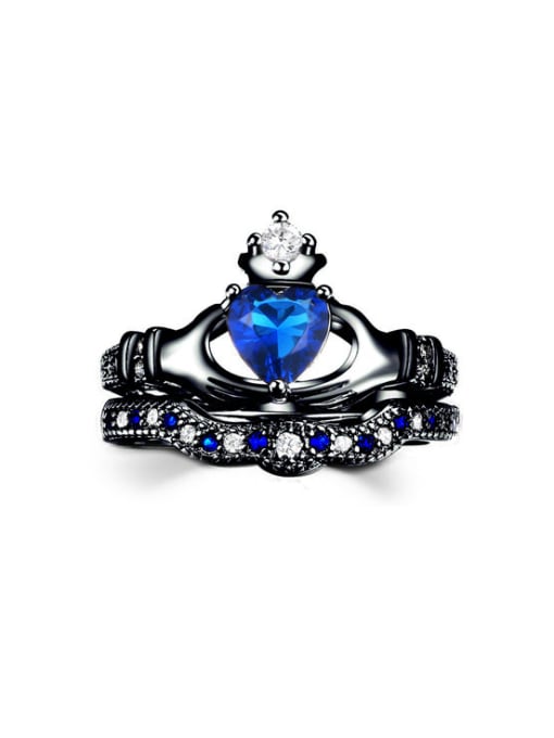 black  5# Noble Blue Zircons Luxury Crown Ring