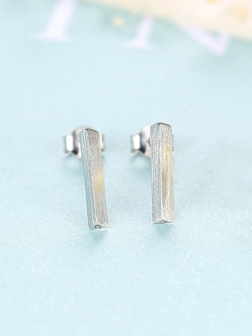 Silver 925 Sterling Silver With Glossy Simplistic Geometric Stud Earrings