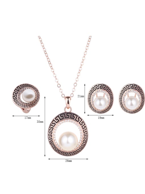 BESTIE Alloy Rose Gold Plated Fashion Artificial Pearl Hollow Circle Three Pieces Jewelry Set 3