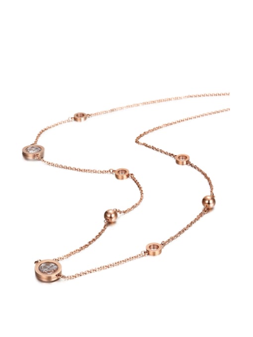 Rose Gold Europe And The United States Big Wind Long Crystal Rose Gold Sweater Necklace