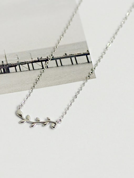 DAKA Simple Leaves Branch Pendant Silver Necklace
