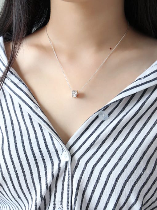 DAKA Sterling Silver minimalist geometric black and white zircons short necklace 3