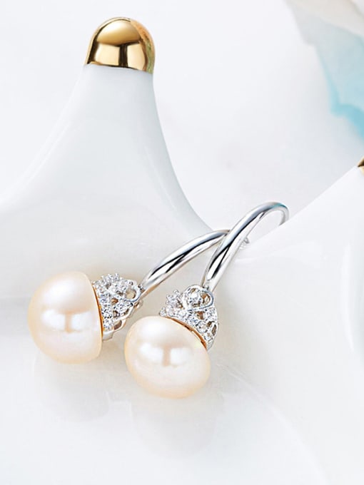 CEIDAI Simple Tiny Crown Freshwater Pearl Silver Earrings 2