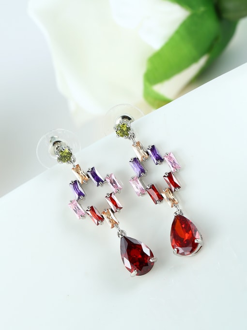 Wei Jia Bohemia style Zirconias Water Drop shaped Copper Drop Earrings 1