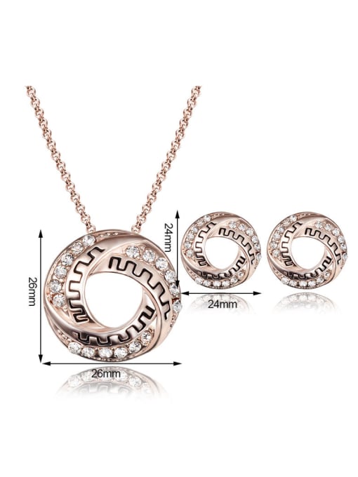 BESTIE 2018 2018 Alloy Rose Gold Plated Fashion Rhinestones Hollow Circle Two Pieces Jewelry Set 2