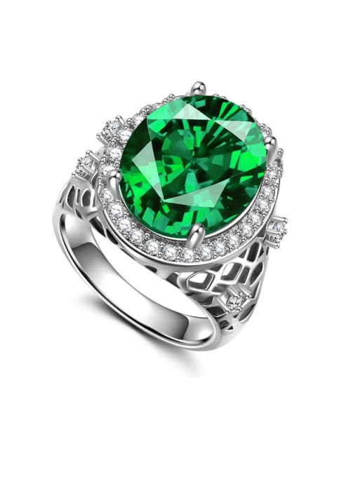 green Copper With Cubic Zirconia Exaggerated Oval Solitaire Rings
