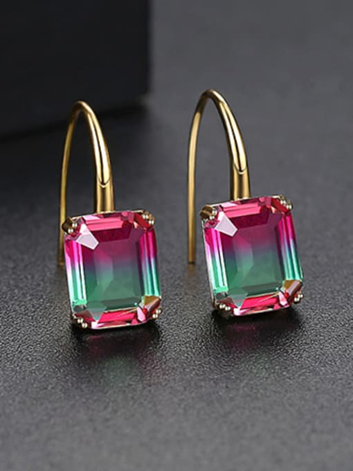 Color-T02G19 Copper With Cubic Zirconia Luxury Square Hook Earrings