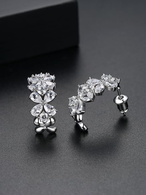BLING SU Copper With Platinum Plated Delicate Flower Stud Earrings 0