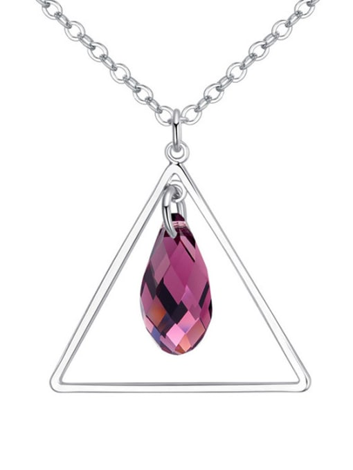 Purple Simple Hollow Triangle Water Drop austrian Crystal Alloy Necklace