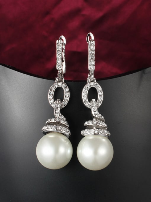 SANTIAGO Elegant Platinum Plated Artificial Pearl Drop Earrings 1