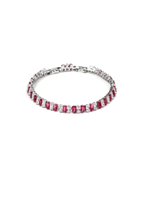 white and red Copper With Cubic Zirconia Simplistic Geometric Bracelets