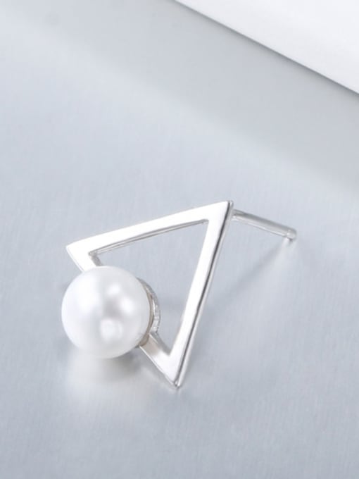 OUXI 18K White Gold 925 Silver Triangle Shaped Pearl stud Earring 2