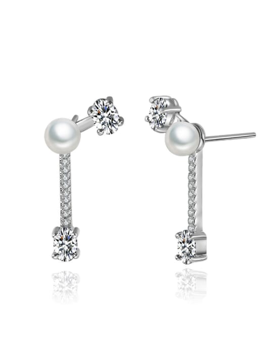 Ya Heng Fashionable Geometric Shaped Pearls Zircons Stud Earrings 0