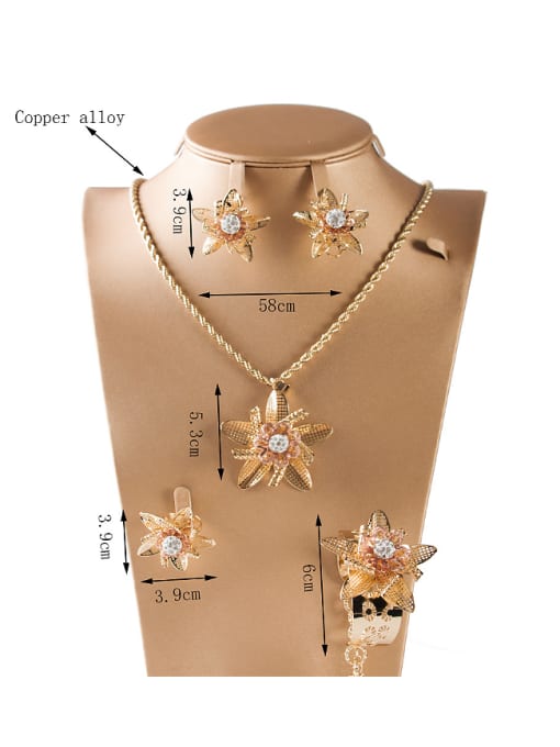 Lan Fu Hollow Flower Rhinestones Four Pieces Jewelry Set 2