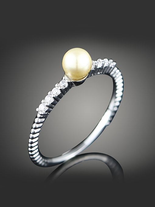 Wei Jia Simple Artificial Pearl Cubic Zirconias Copper Ring