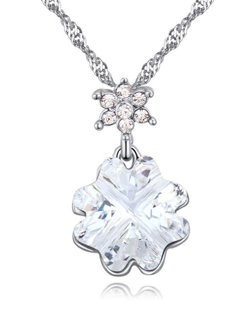 White Flowery austrian Crystals Pendant Alloy Necklace