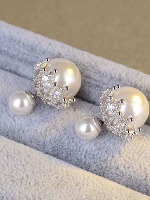 AI Fei Er Personalized Double Imitation Pearls Cubic Zirconias Stud Earrings 4