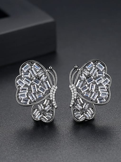 Gun black -T01I17 Copper With Cubic Zirconia Exaggerated Butterfly Party Stud Earrings
