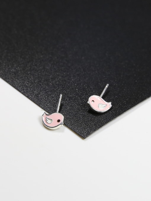 Peng Yuan Tiny Pink Bird Enamel 925 Silver Stud Earrings 1