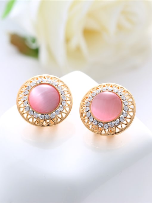Wei Jia Fashion Round Opal stones Rhinestones Alloy Stud Earrings 1