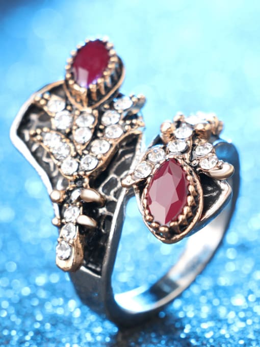 Gujin Exquisite Ruby Resin stone White Crystals Alloy Ring 2