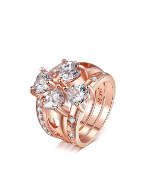 ZK Heart Zircons Rose Gold Plated Copper Ring 0