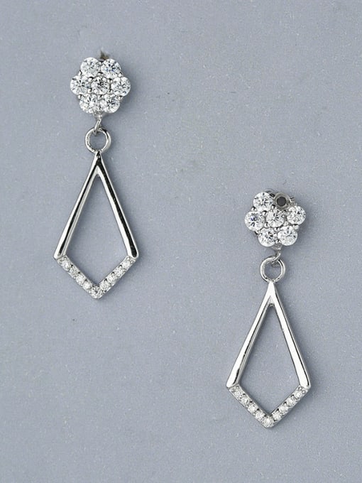 One Silver Delicate Flower Shaped Zircon Earrings
