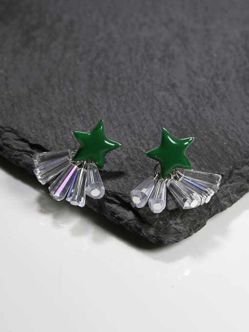 Peng Yuan Tiny Green Star Clear Rhinestones 925 Silver Stud Earrings 0