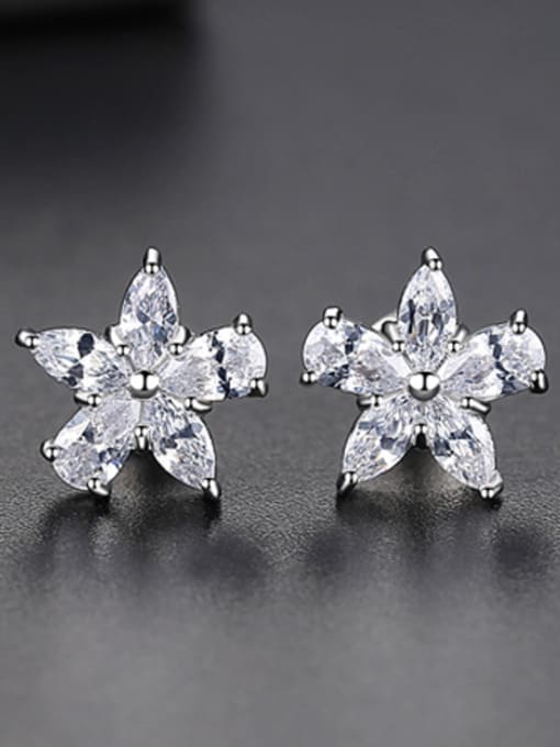 platinum Copper With Platinum Plated Cute Flower Stud Earrings