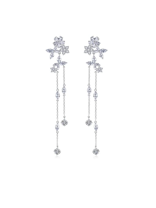 BLING SU Copper With Platinum Plated Fashion Flower Tassels  Earrings 0