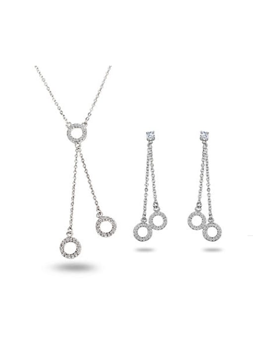 SANTIAGO All-match 18K White Gold Plated Round Shaped Zircon Two Pieces Jewelry Set 0