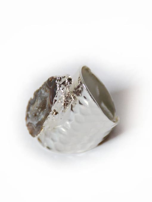 Silver Personalized Natural Agate Stone Gold Plated Ring