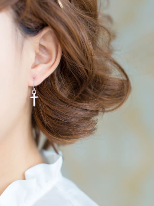 Rosh S925 Silver Personality Simple Smooth Cross hook earring 1