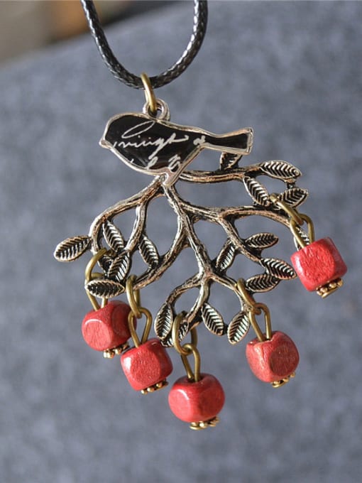 Dandelion Women Tree Shaped Red Beads Necklace 1