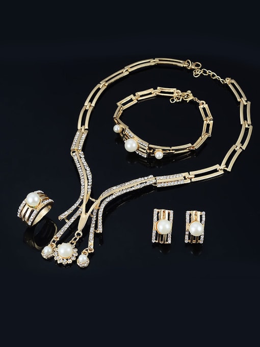 BESTIE Alloy Imitation-gold Plated Fashion Artificial Pearl and CZ Four Pieces Jewelry Set 1