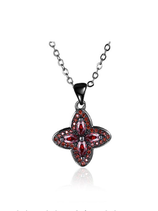 red Retro Flowery Zircon Women Necklace