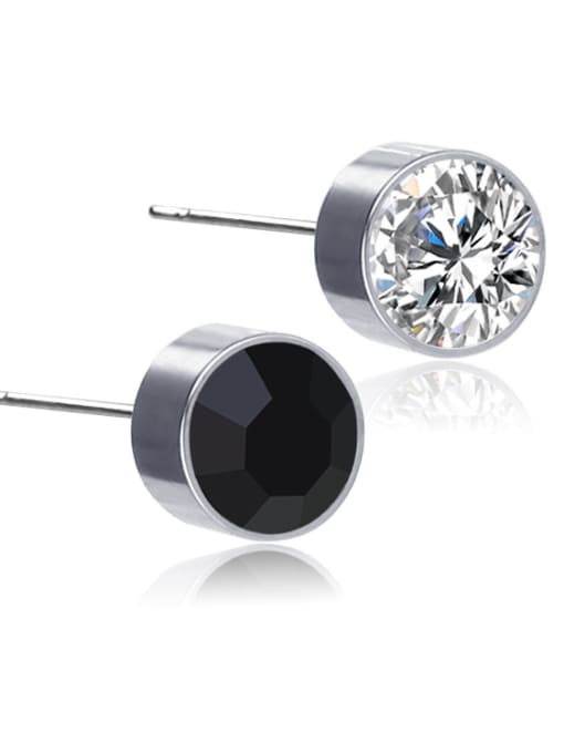 Titanium needle white and black Stainless Steel With Silver Plated Simplistic Geometric Stud Earrings