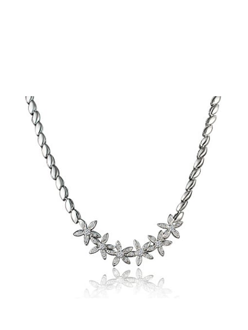 White Gold Trendy Platinum Plated Flower Shaped Zircon Necklace